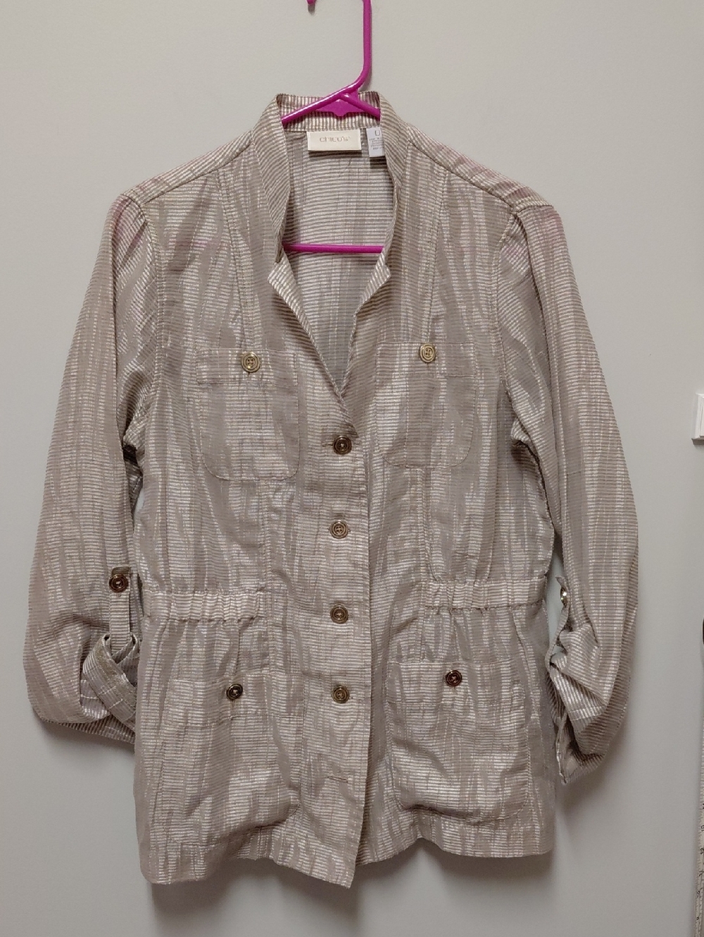 Chico's Cream-Tan Striped Utility Jacket